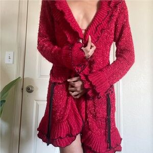 Valentine’s Day Red Ruffled Knit Cardigan